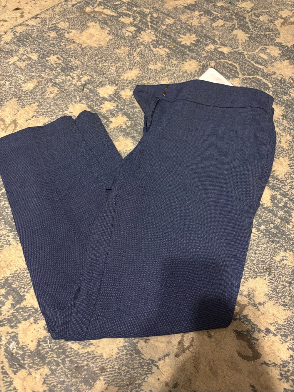 LOFT Marisa Pants Size 4 Navy Textured Straight Leg Career Office Trouser